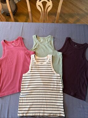 GAP Ribbed Tank Set in Pink, Sage, Burgundy & Cream-Striped